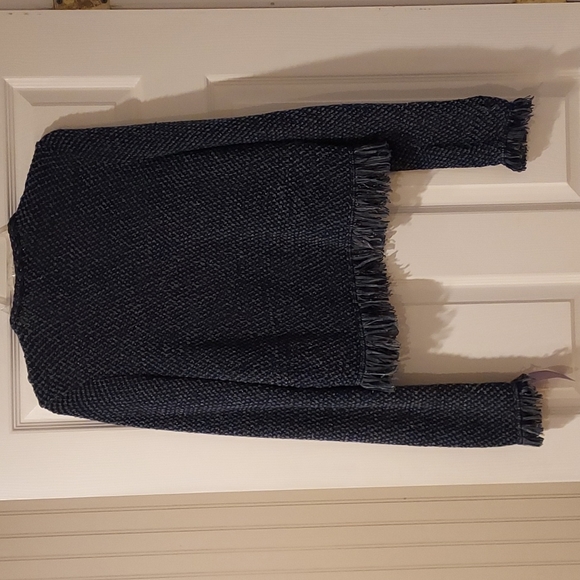 NWOT Women's White House Black Market Size M Blue Metallic Knit Fringe Sweater - Picture 5 of 11
